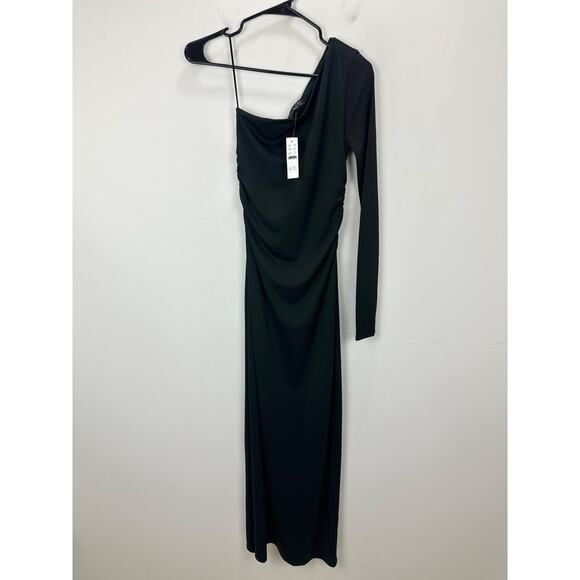 J.Crew One Shoulder Dress Jersey Knit Crepe Draped Ruched Long Black XS NWT - Picture 4 of 10